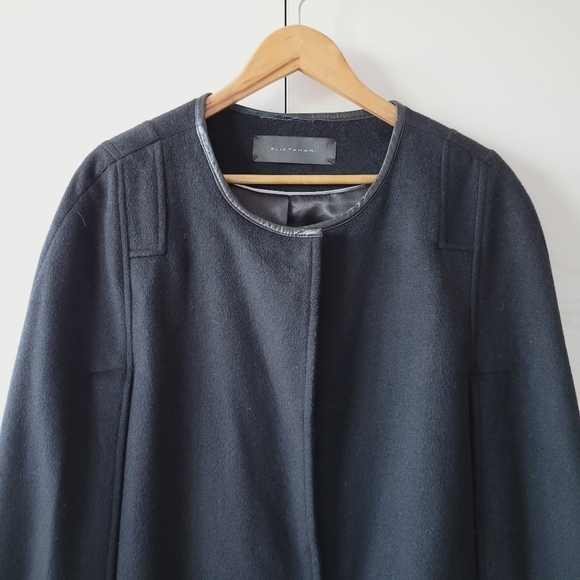 Elie Tahari Black Wool Blend Cape Coat - Picture 3 of 13